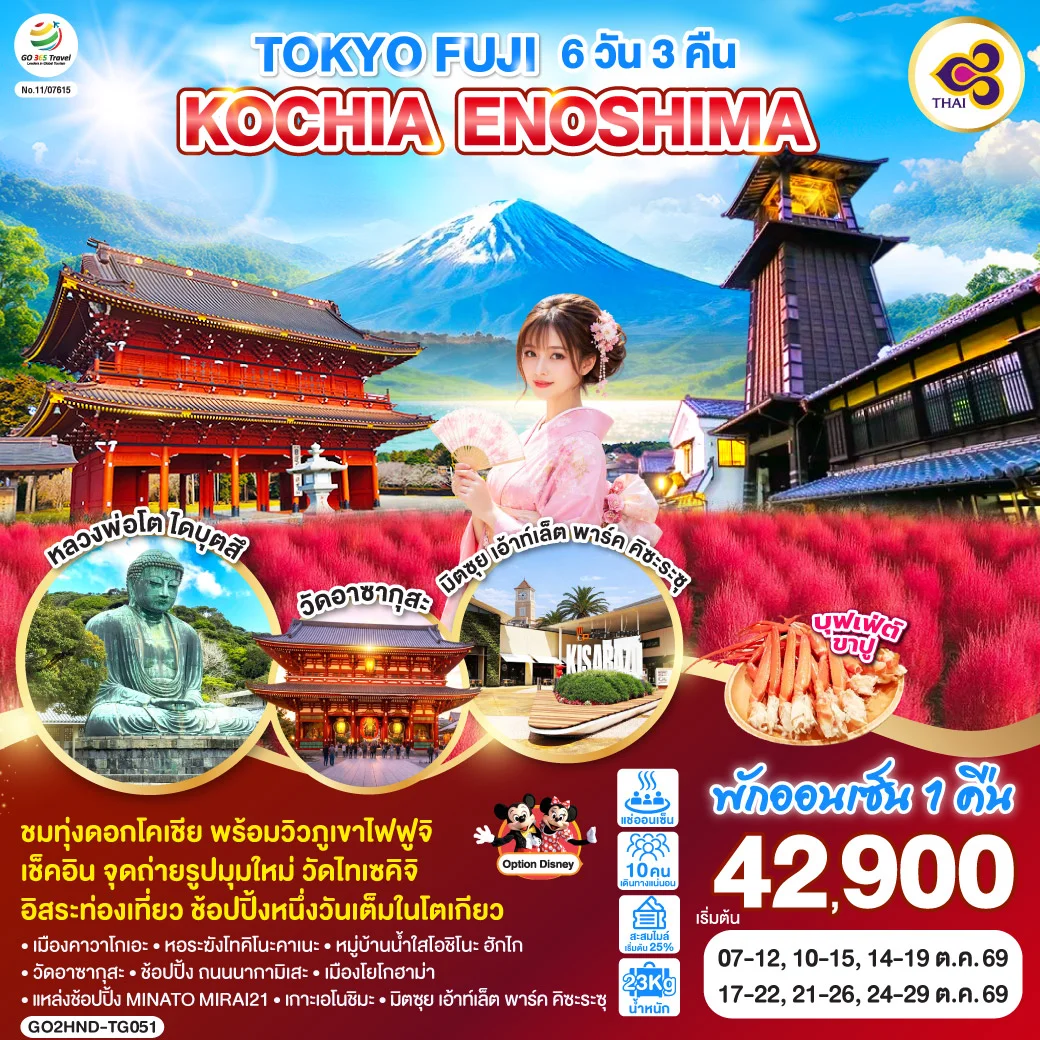 ทัวร์ญี่ปุ่น TOKYO FUJI KOCHIA ENOSHIMA 6วัน 3คืน (TG)