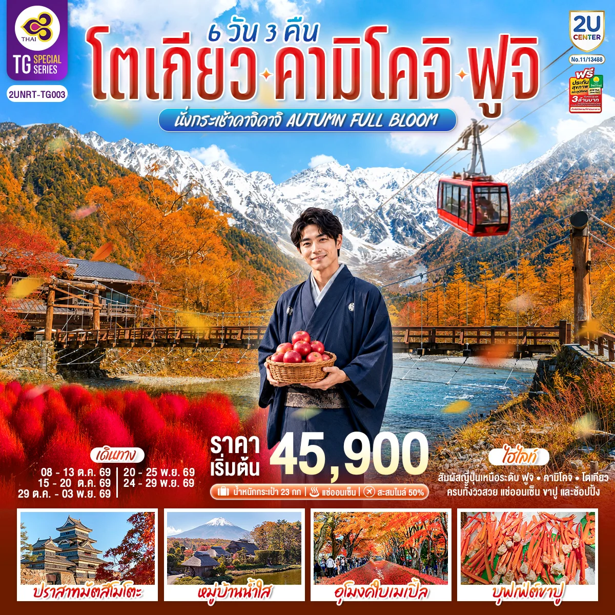 ทัวร์ญี่ปุ่น โตเกียว คามิโคจิ ฟูจิ นั่งกระเช้าคาจิคาจิ AUTUMN FULL BLOOM 6วัน 3คืน (TG)